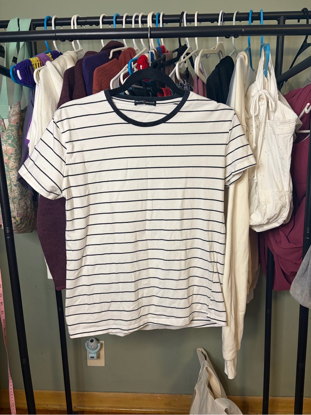 Brandy Melville White Tee with Black Stripes
